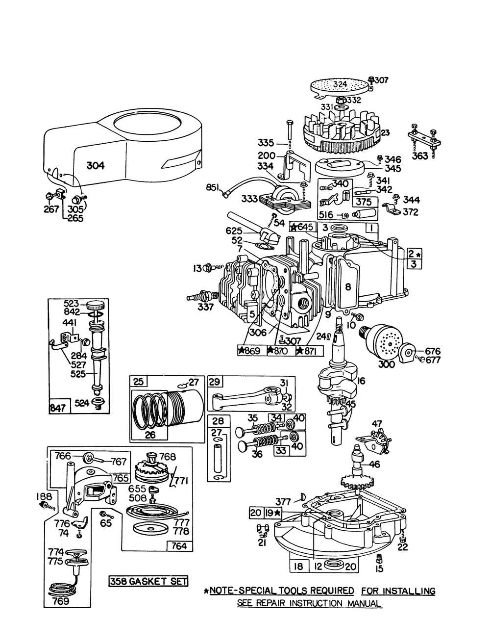 Engine Briggs & Stratton Model 92908-1842-01 For 21" Hand Propelled Model 16155 For 21" Self Propelled Model 16287 Diagram and Parts List for 16155 9000001 - 9999999 Toro Lawn Mower