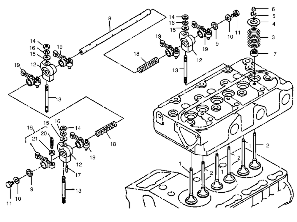 Valve And Rocker Arm Assembly Diagram and Parts List for 22303 990001 - 999999 Toro Lawn Tractor Accessories