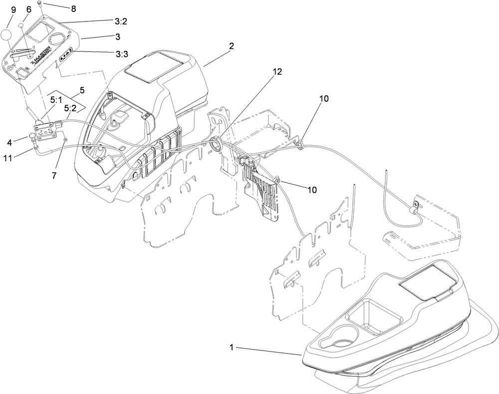 Fender, Console And Control Assembly Diagram and Parts List for 74965CP (310000001-310999999)(2010) Toro Lawn Mower