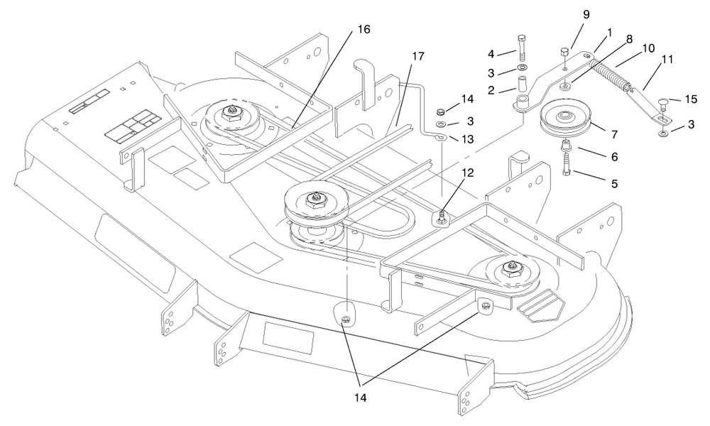 Belts And Idler Assembly Diagram and Parts List for 74206 (890001-899999)(1998) Toro Lawn Mower