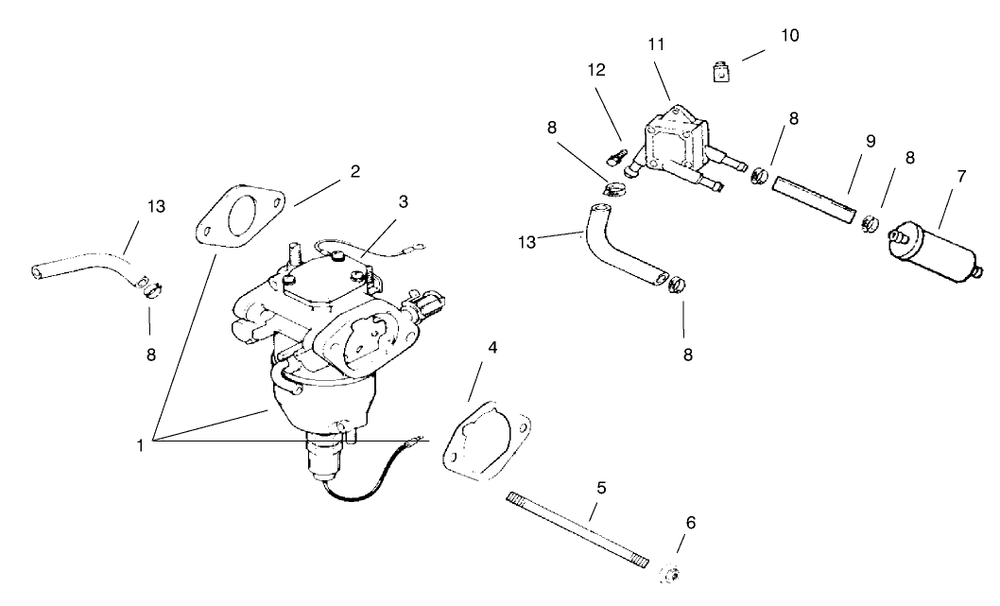 Fuel System Diagram and Parts List for 74160 790001 - 799999 Toro Lawn Tractor