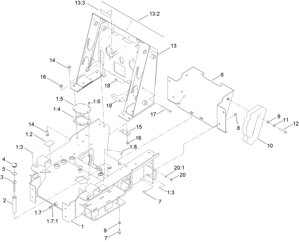 Main Frame Assembly Diagram and Parts List for 22321 407960000 - 409799999 Toro Lawn Tractor Accessories