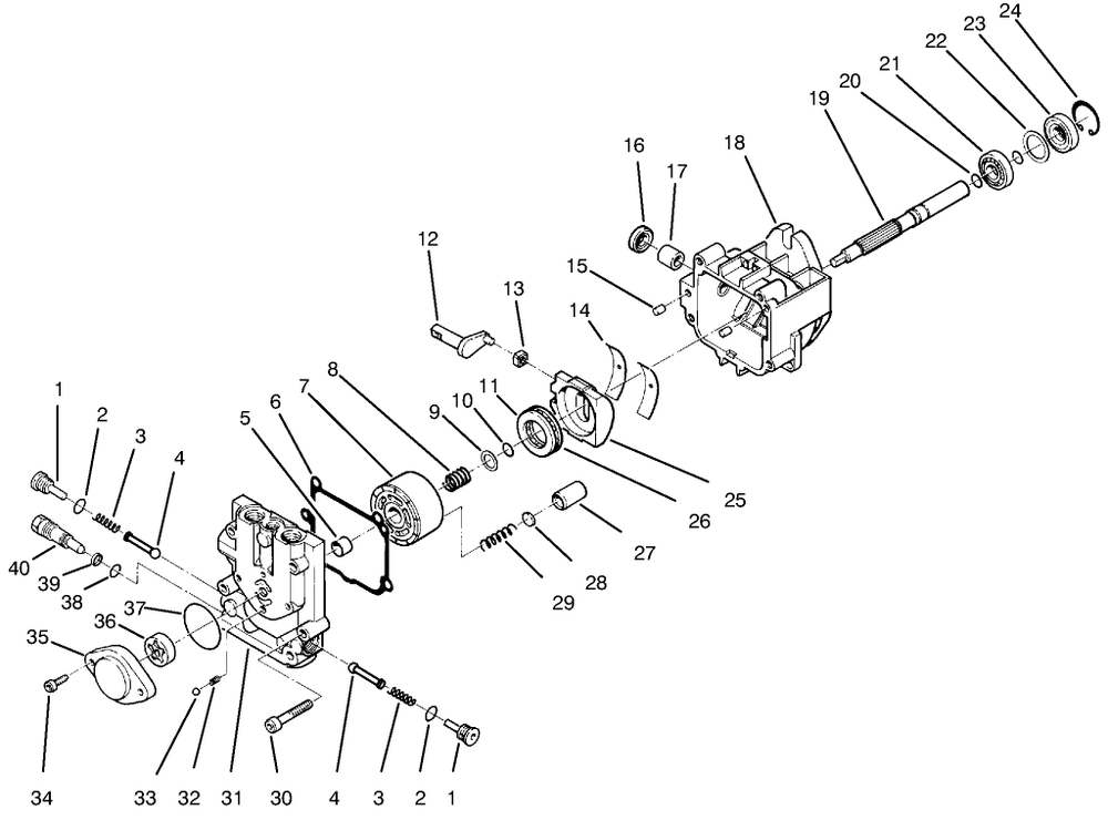 Hydraulic Pump Assembly Diagram and Parts List for 74182 (891565-899999)(1998) Toro Lawn Tractor
