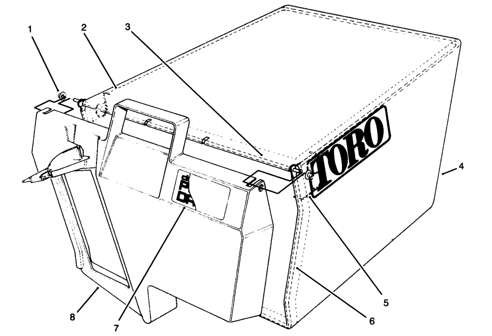 Grass Bag Assembly No. 11-0189 Diagram and Parts List for 20761B 39000001 - 39999999 Toro Lawn Mower