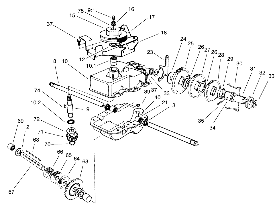 Gear Case Assembly Diagram and Parts List for 22162 8900001 - 8999999 Toro Lawn Mower