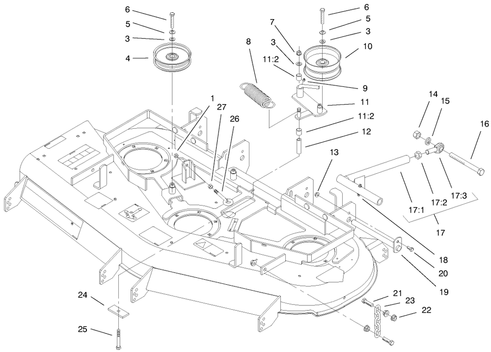 Chains, Pulleys, Lift Struts And Idler Assembly Diagram and Parts List for 74170 990001 - 999999 Toro Lawn Tractor