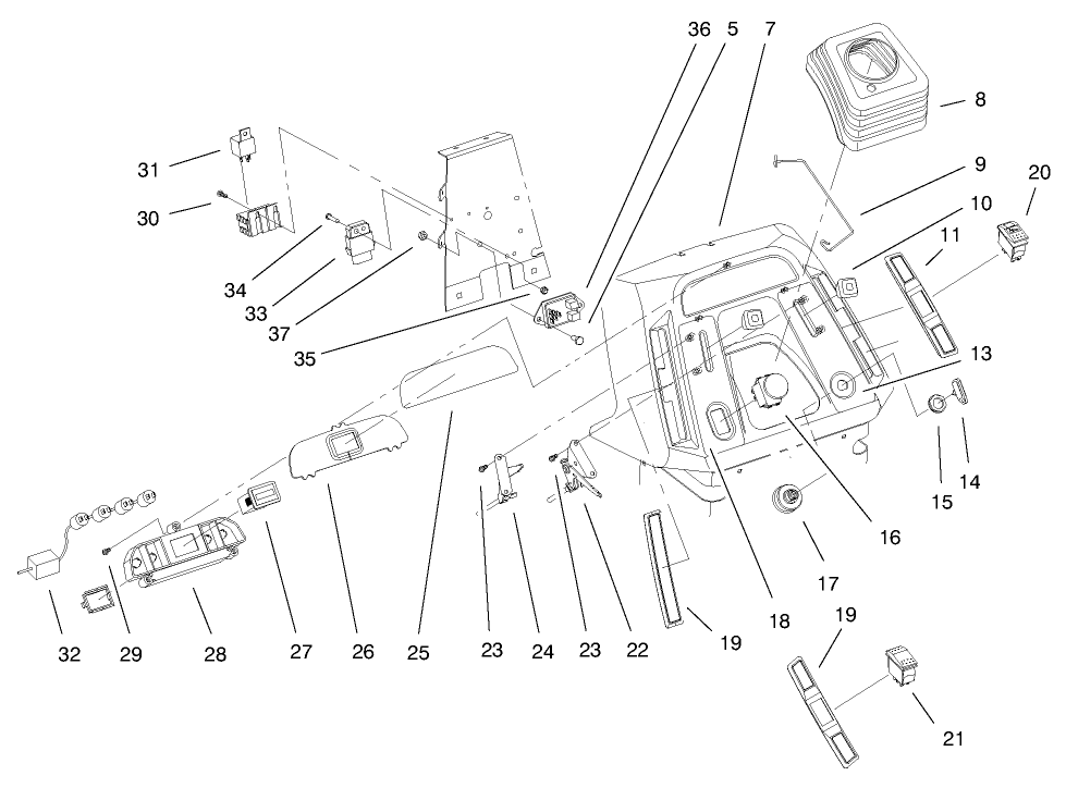Dash Assembly Diagram and Parts List for 72115 9900001 - 9999999 Toro Lawn Tractor