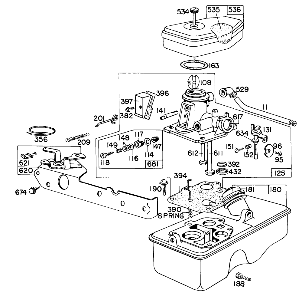 Carburetor Assembly Model 390065 Diagram and Parts List for 16711 7000001 - 7999999 Toro Lawn Mower