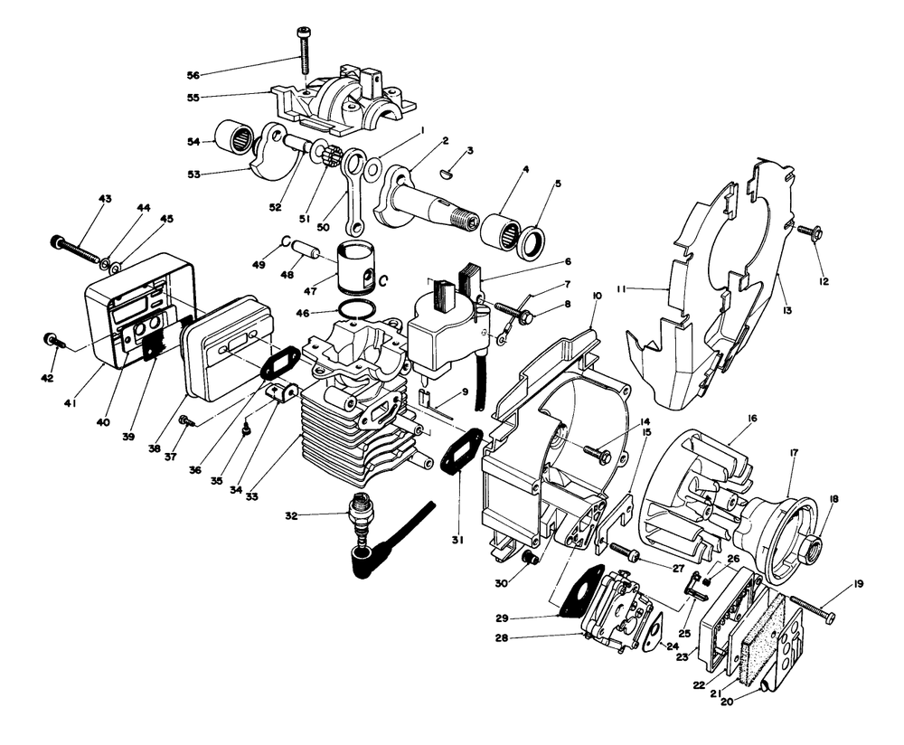Engine Assembly Diagram and Parts List for 51630 1000001 - 1999999 Toro Trimmer
