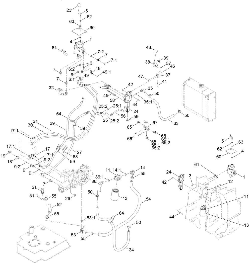 2-Spool Valve And Auxiliary Valve Assembly Diagram and Parts List for 22328 408963400 - 409588175 Toro Lawn Tractor Accessories