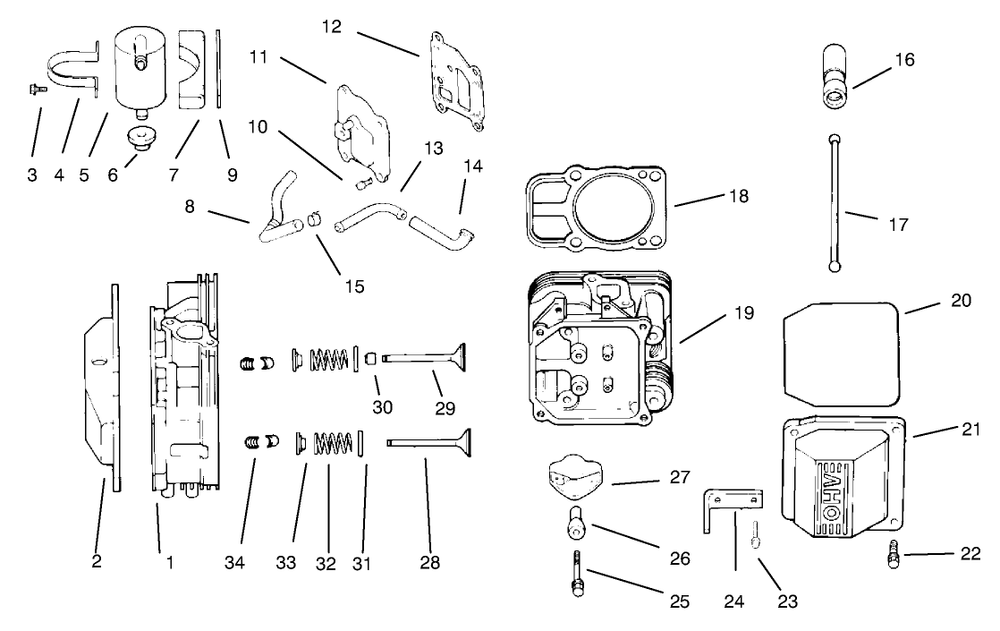 Head/Valve/Breather Diagram and Parts List for 74105 79000001 - 79999999 Toro Lawn Tractor