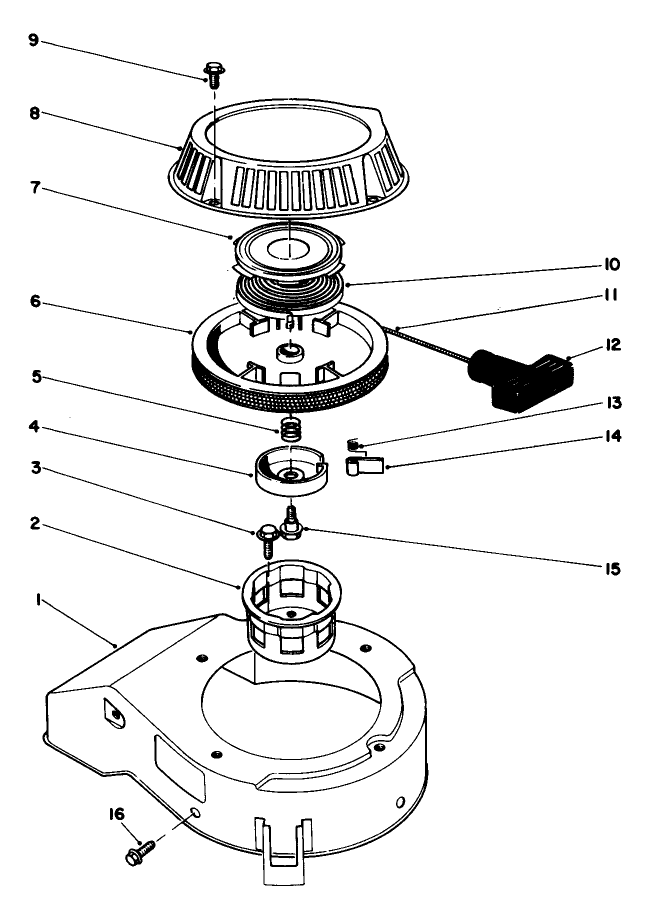 Recoil Assembly Diagram and Parts List for 20581 6000001 - 6999999 Toro Lawn Mower