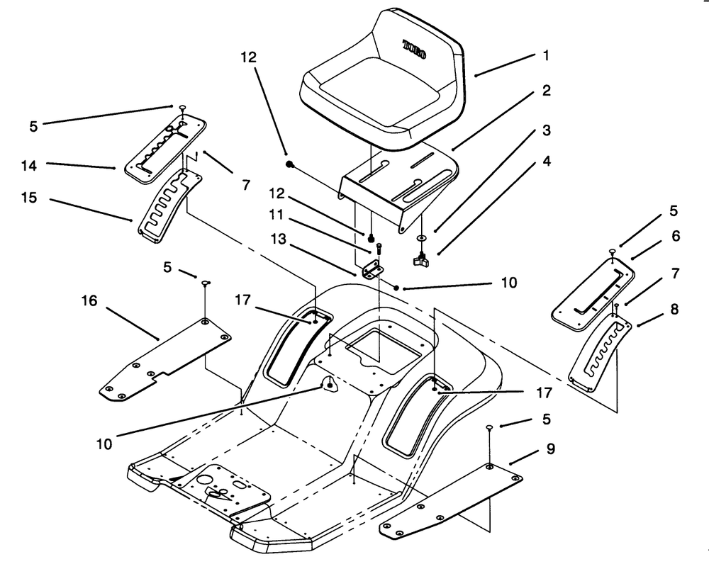 Seat Assembly Diagram and Parts List for 71202 4900001 - 4999999 Toro Lawn Tractor
