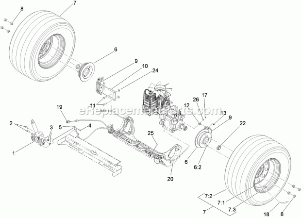 Rear Wheel And Park Brake Assembly Diagram and Parts List for 74903CP 311000001-311999999 Toro Lawn Mower