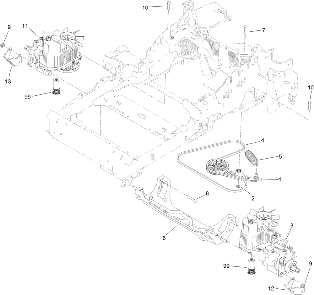 Hydraulic Pump, Idler And Belt Assembly Diagram and Parts List for 74942TE (316000001-316999999)(2016) Toro Lawn Tractor