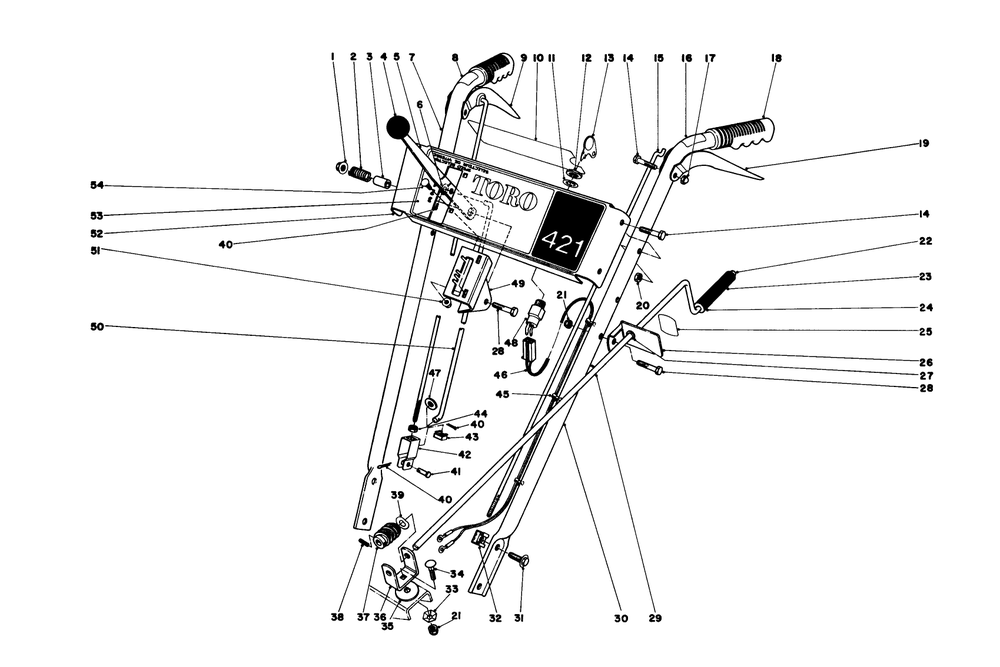 Handle Assembly Diagram and Parts List for 38010 0000001 - 0999999 Toro Snow Blower