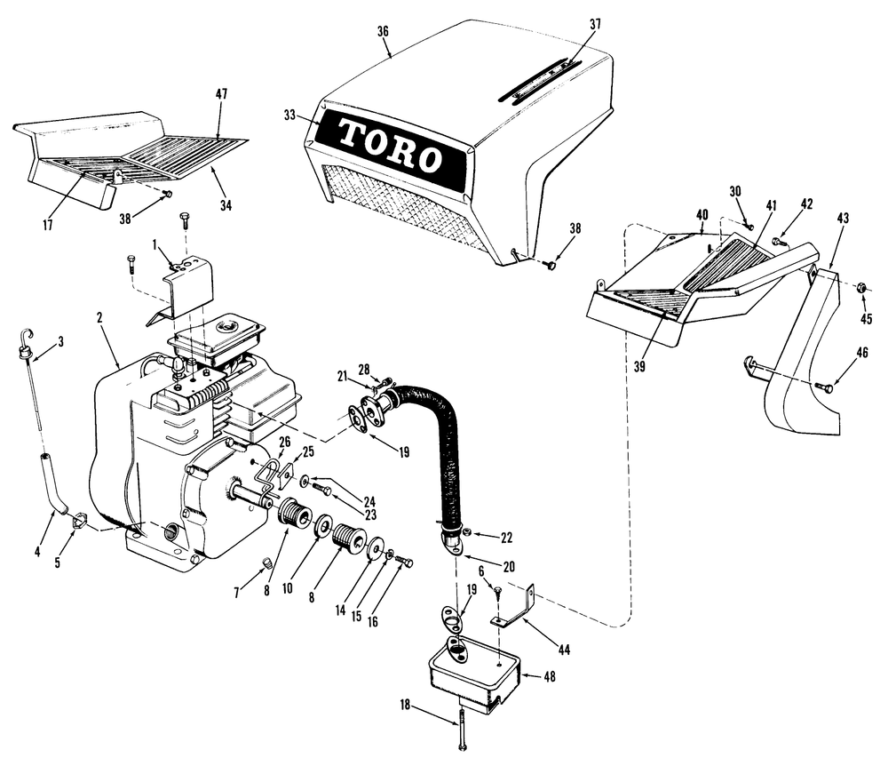 58" Professional Engine Assembly Parts List Diagram and Parts List for 3102 7000001 - 7999999 Toro Lawn Tractor Accessories