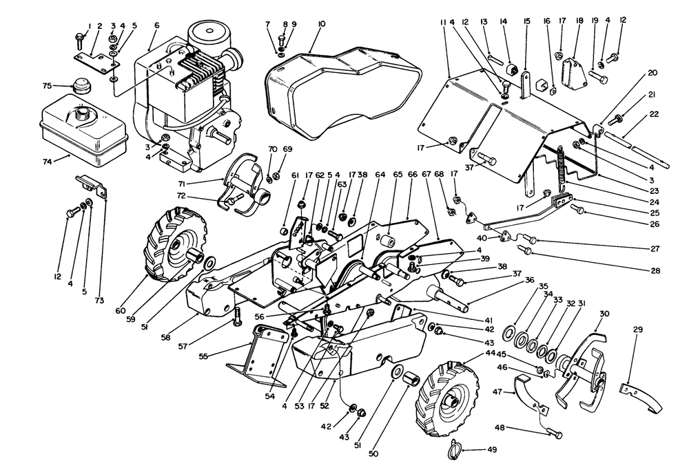 Engine And Frame Assembly Diagram and Parts List for 58170 3000001 - 3999999 Toro Tiller