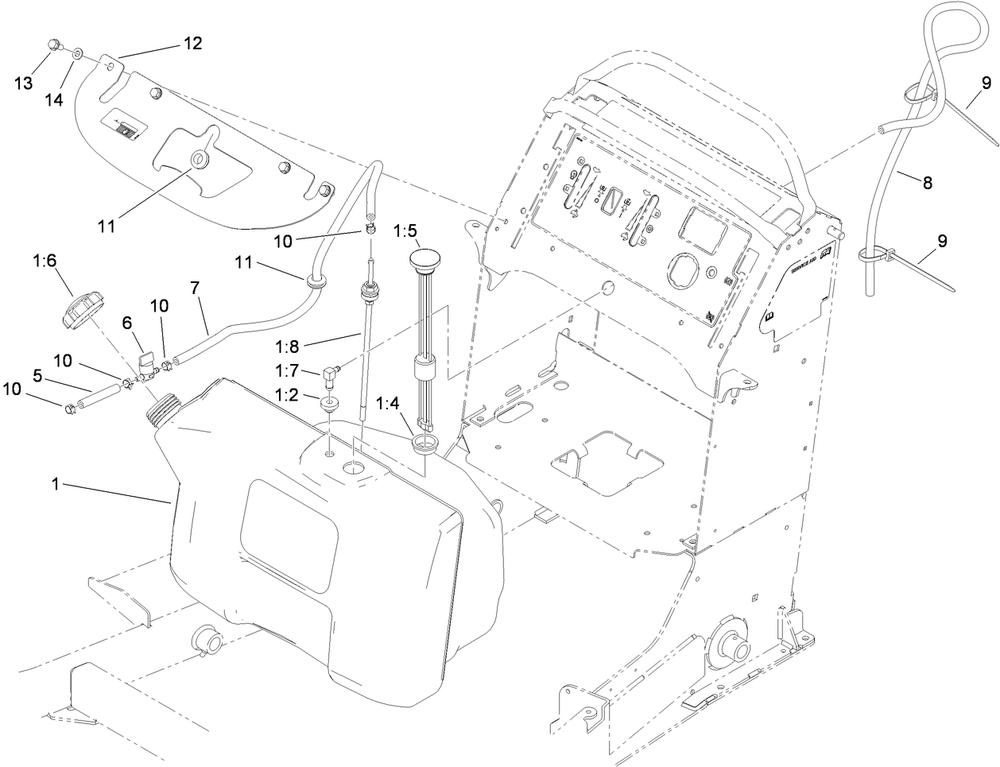 Fuel Tank Assembly Diagram and Parts List for 74568TE (310000001-310999999)(2010) Toro Lawn Mower