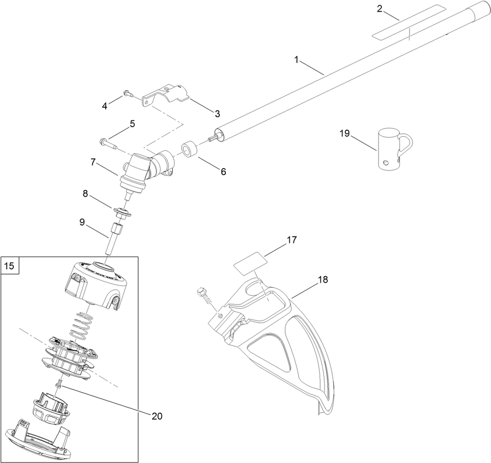 Trimmer Head, Straight Shaft And Guard Assembly Diagram and Parts List for 51974 310000001 - 310999999 Toro Trimmer