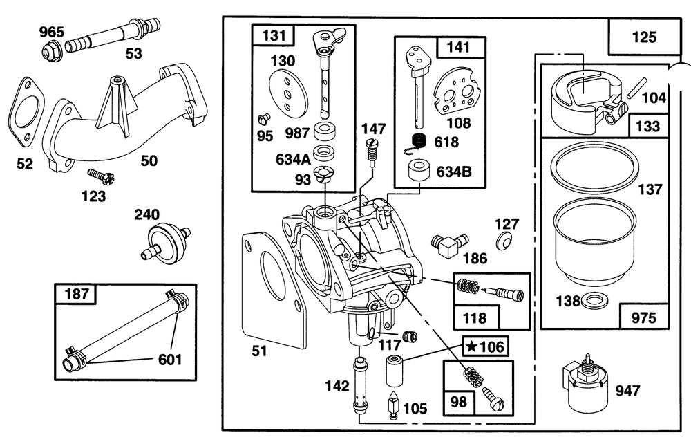 Engine Briggs & Stratton Model 28n707-0131-01 Diagram and Parts List for 71193 6900001 - 6999999 Toro Lawn Tractor