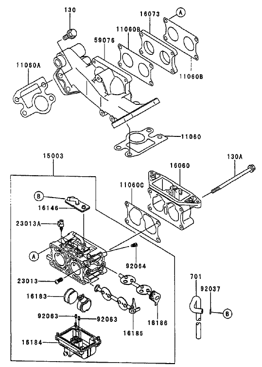 Carburetor Diagram and Parts List for 74213 (210000001-210999999)(2001) Toro Lawn Mower