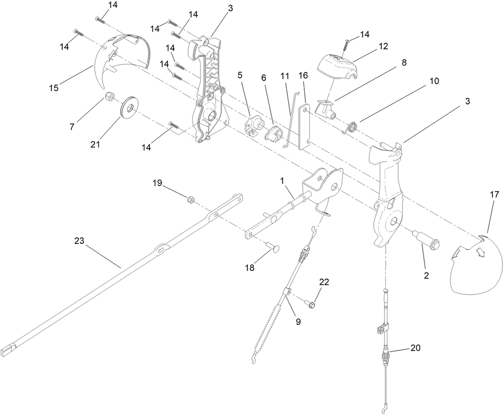 Lever Chute Control Assembly Diagram and Parts List for 37798 413000000 - 416159999 Toro Snow Blower