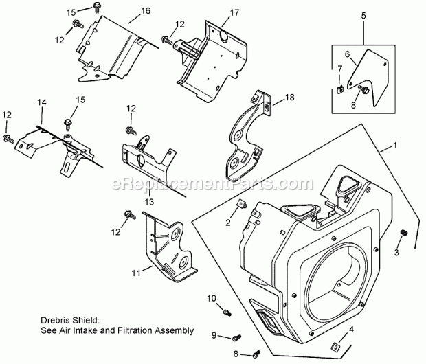 Blower Housing And Baffle Assembly Kohler Ch7 Diagram and Parts List for 74263CP 270000001-270999999 Toro Lawn Mower