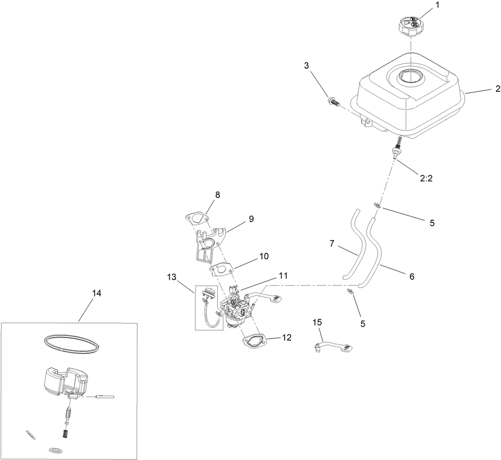 Fuel System And Carburetor Assembly Diagram and Parts List for 36002 416000000 - 999999999 Toro Snow Blower