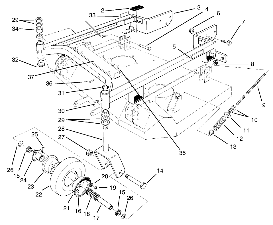 Carrier Frame Assembly Diagram and Parts List for 30138 890001 - 899999 Toro Lawn Mower