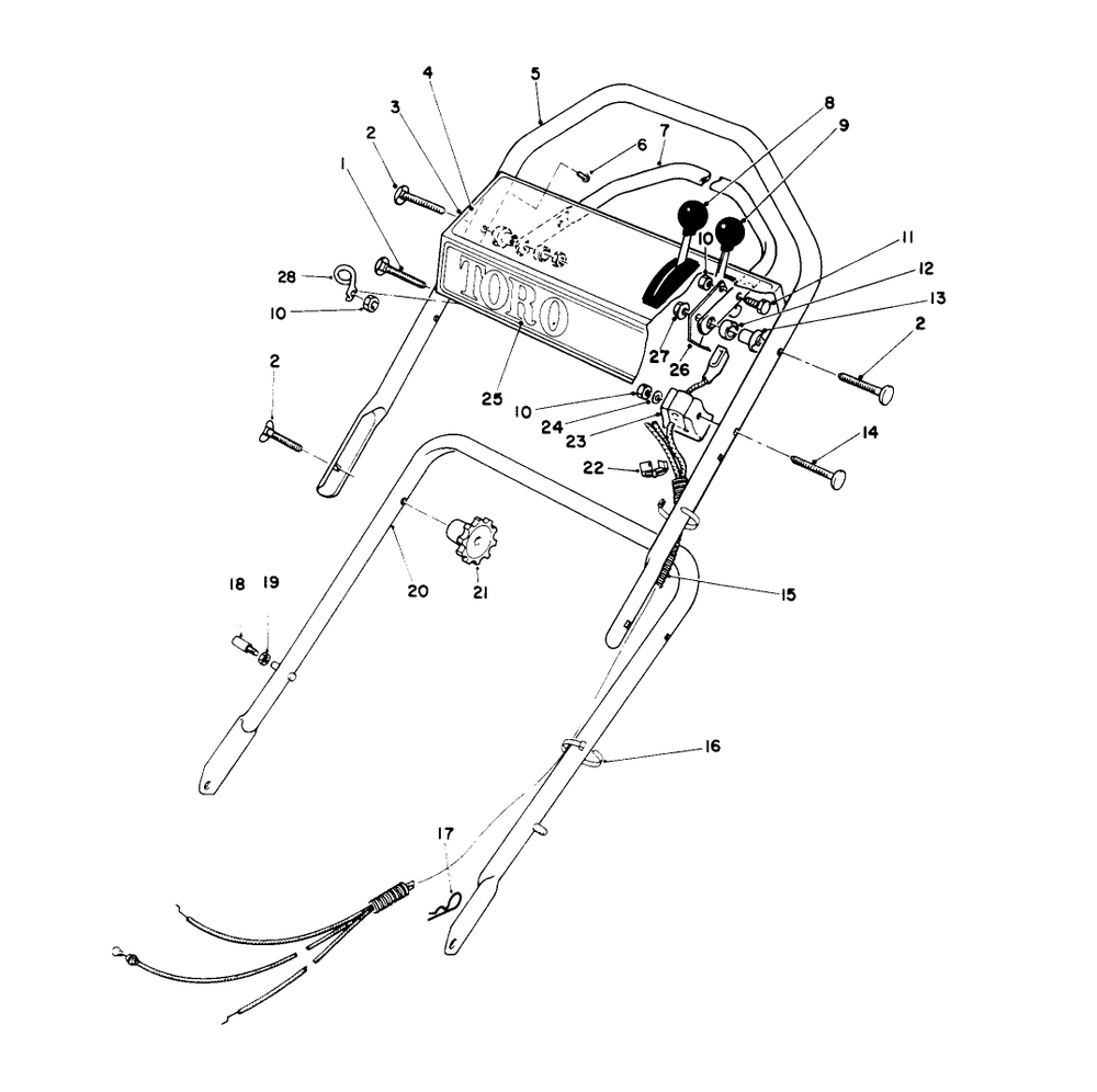 Handle Assembly Diagram and Parts List for 16212 5000001 - 5999999 Toro Lawn Mower