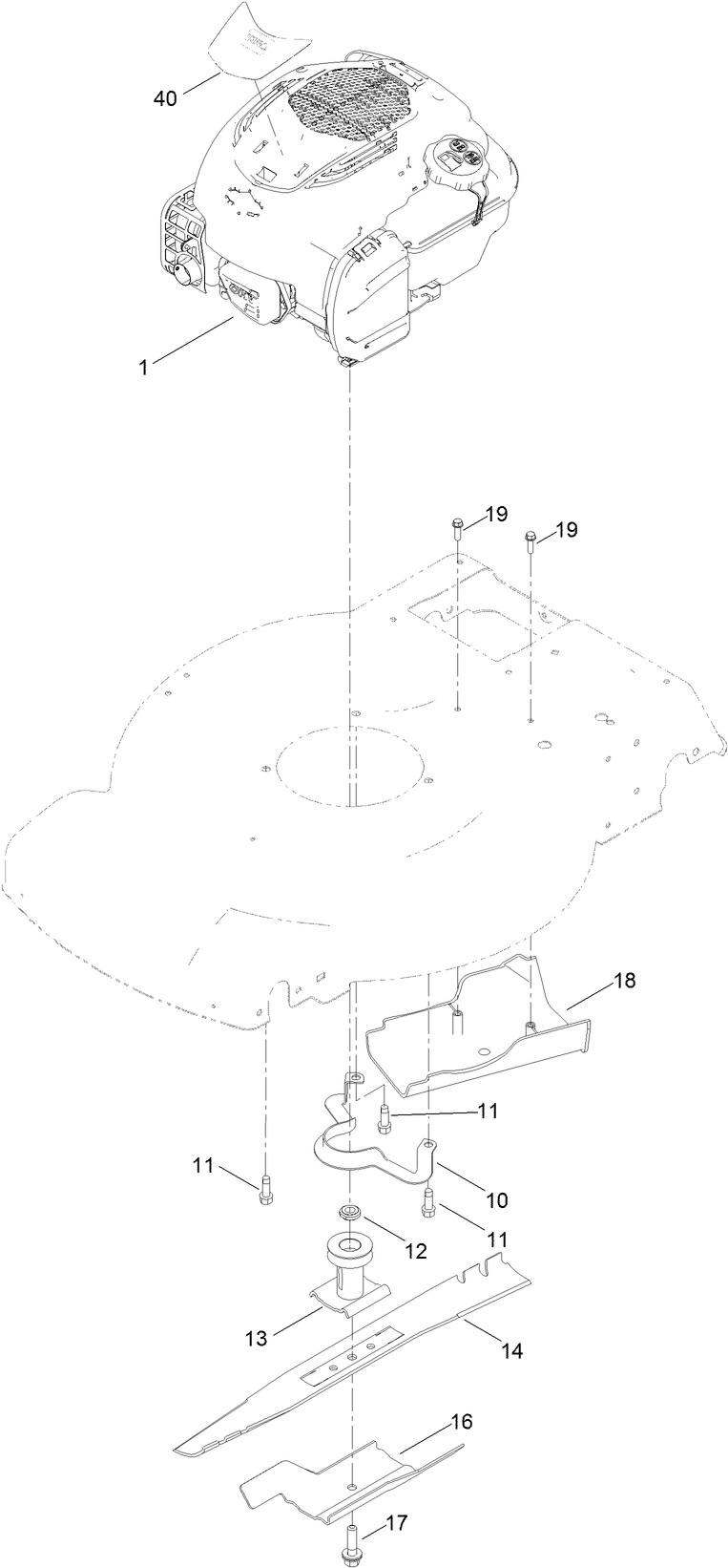 Engine And Blade Assembly Diagram and Parts List for 21763 405559501 - 409999999 Toro Lawn Mower