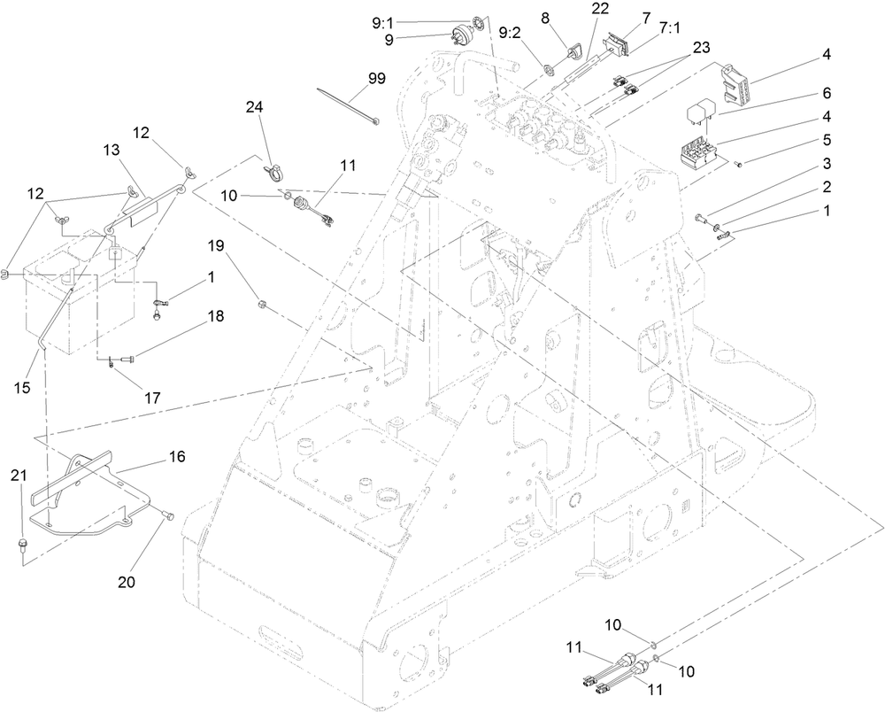 Electrical Component Assembly Diagram and Parts List for 22318 409342969 - 409809999 Toro Lawn Tractor Accessories