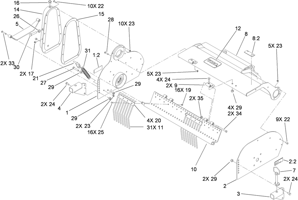 Frame Assembly Diagram and Parts List for 23102 317000001 - 317999999 Toro Cultivator