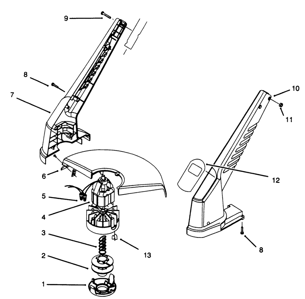 Motor & Housing Assembly Diagram and Parts List for 51447 59000001 - 59999999 Toro Trimmer