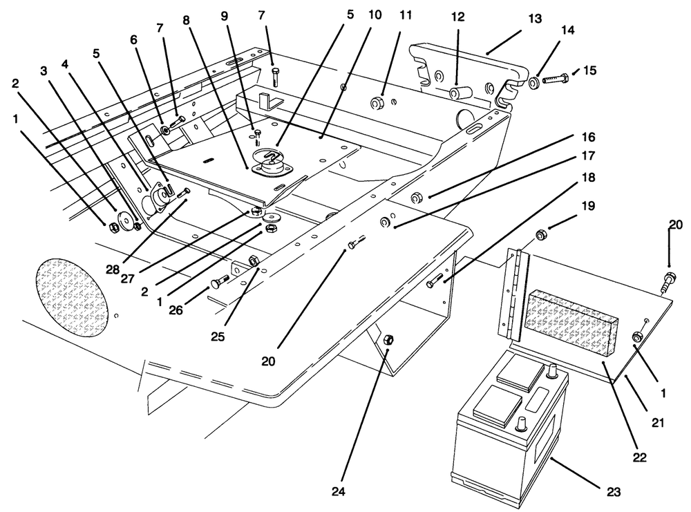 Engine Mount, Battery & Rear Weight Diagram and Parts List for 30620 690001 - 699999 Toro Lawn Tractor
