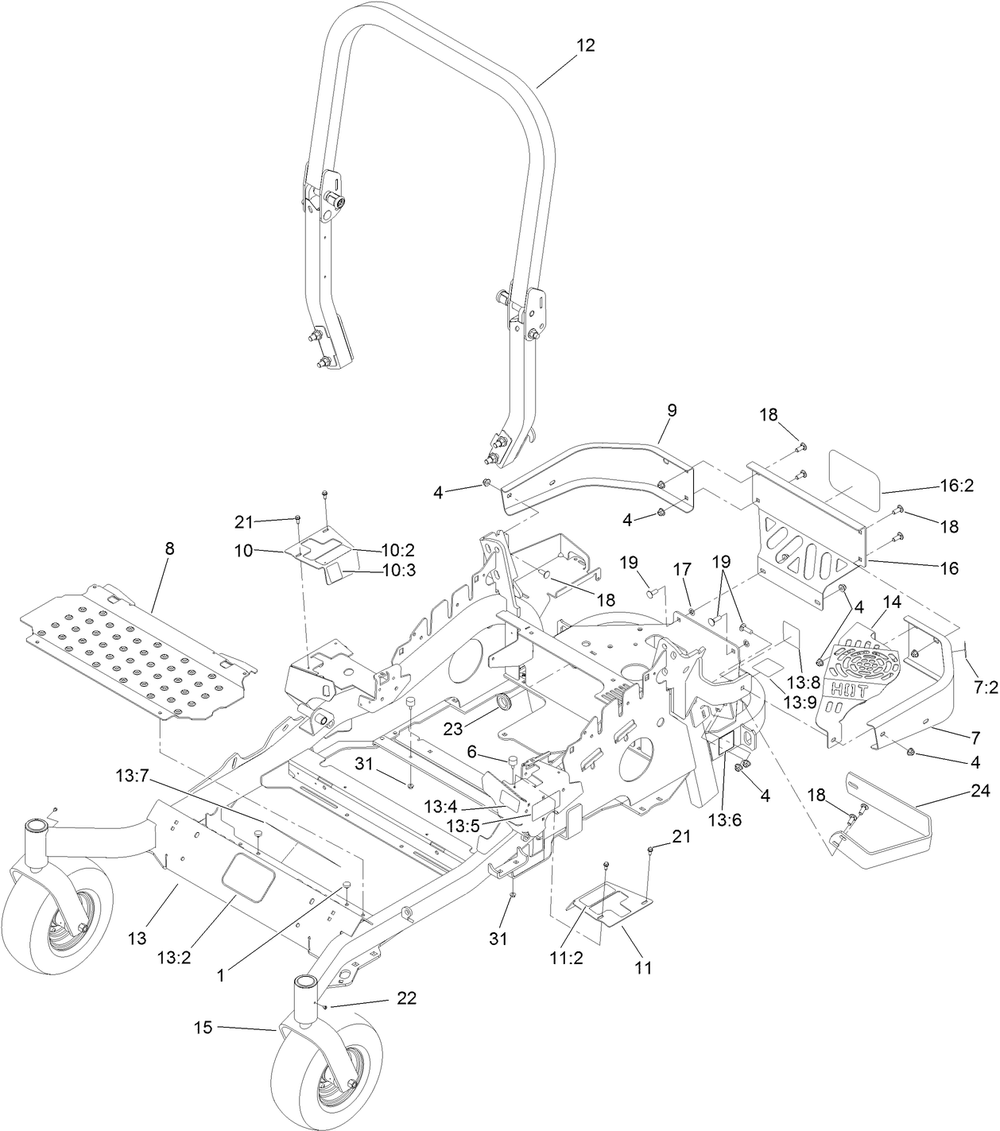 Frame And Caster Wheel Assembly Diagram and Parts List for 74145 (314000001-314999999)(2014) Toro Lawn Mower