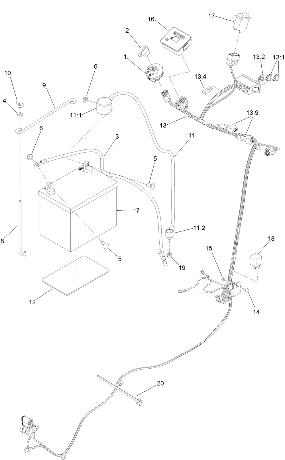 Electrical Harness Assembly Diagram and Parts List for 68138 413000000 - 416799999 Toro Cement Mixer