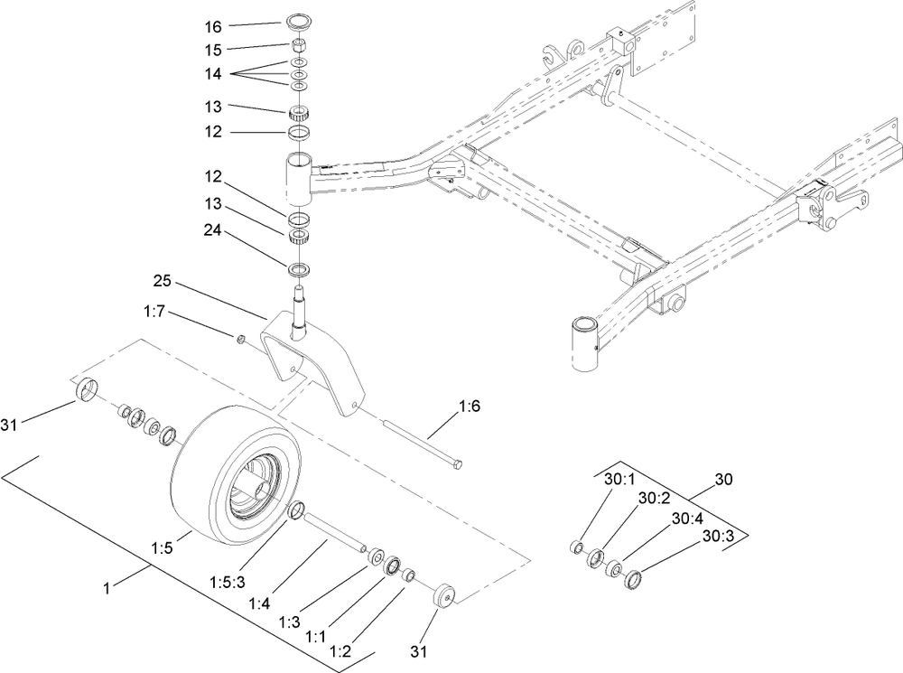 Caster Wheel And Fork Assembly Diagram and Parts List for 74274 (270000001-270999999)(2007) Toro Lawn Mower