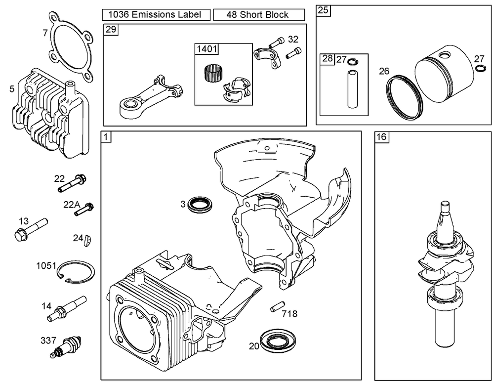 Cylinder, Piston, And Connecting Rod Assemblies  Briggs And Stratton 084232-0121-E1 Diagram and Parts List for 38422 8900001 - 8999999 Toro Snow Blower