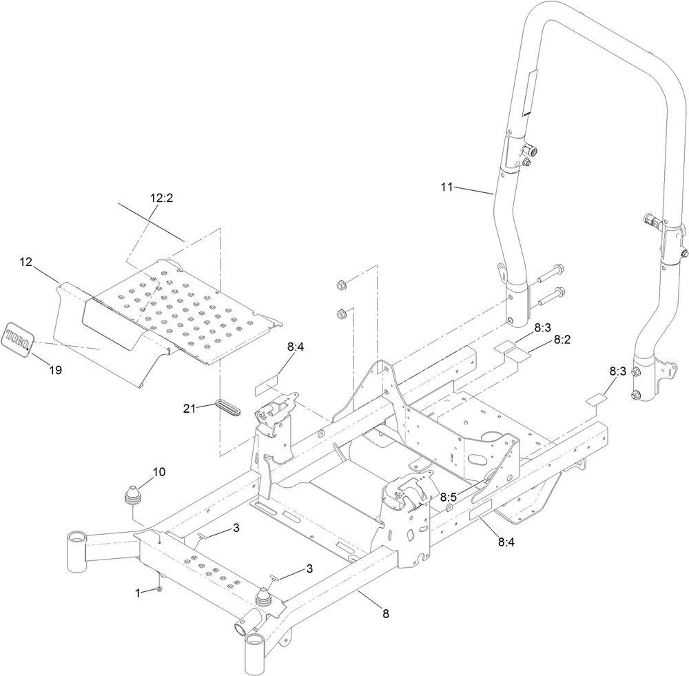 Frame And Roll-Over Protection System Assembly Diagram and Parts List for 74454 400000000-999999999 Toro Lawn Tractor