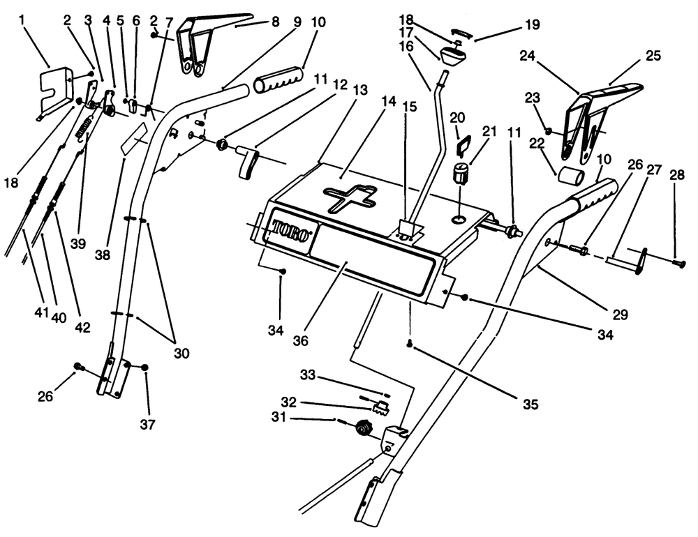 Handle Assembly Diagram and Parts List for 38555 3900001 - 3999999 Toro Snow Blower