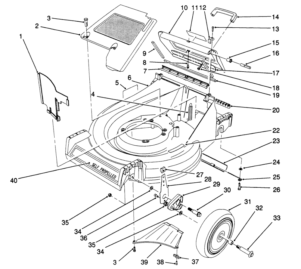Housing Assembly Diagram and Parts List for 26683 1000001 - 1999999 Toro Lawn Mower
