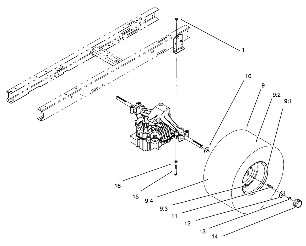 Rear Wheel Assembly Diagram and Parts List for 71193 6900001 - 6999999 Toro Lawn Tractor
