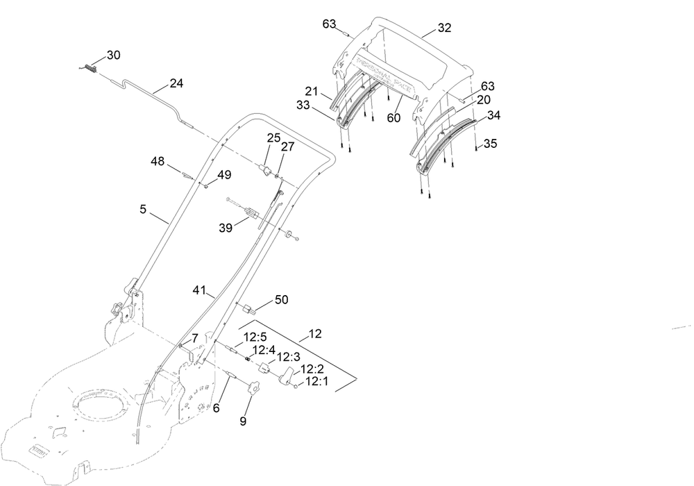 Handle Assembly Diagram and Parts List for 21563 412700000 - 999999999 Toro Lawn Mower