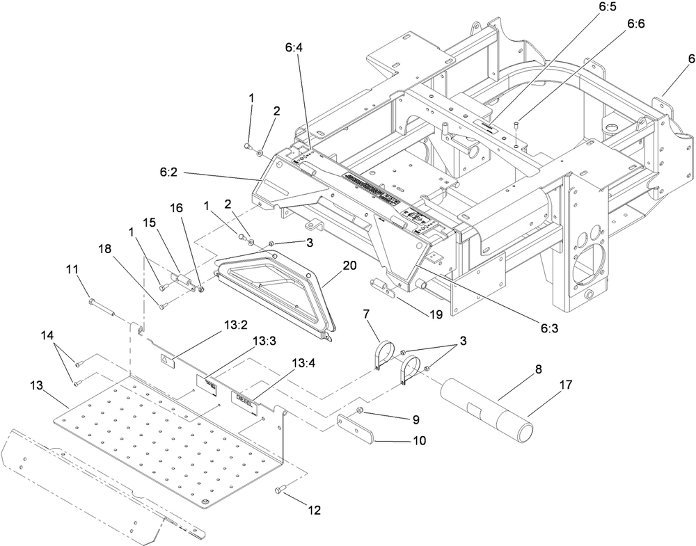 Traction Frame And Floor Pan Assembly Diagram and Parts List for 74274CP (311000001-311999999)(2011) Toro Lawn Mower