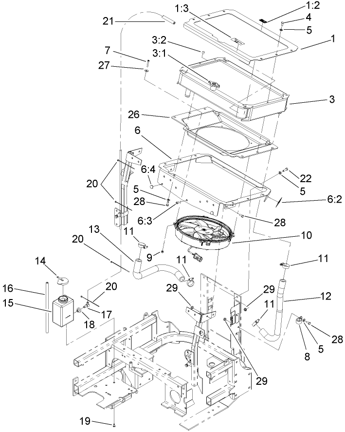 Cooling System Assembly Diagram and Parts List for 74274 (270000001-270999999)(2007) Toro Lawn Mower