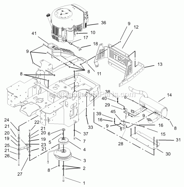 Engine And Clutch Assembly Diagram and Parts List for 74179 230006001-230007000 Toro Lawn Mower