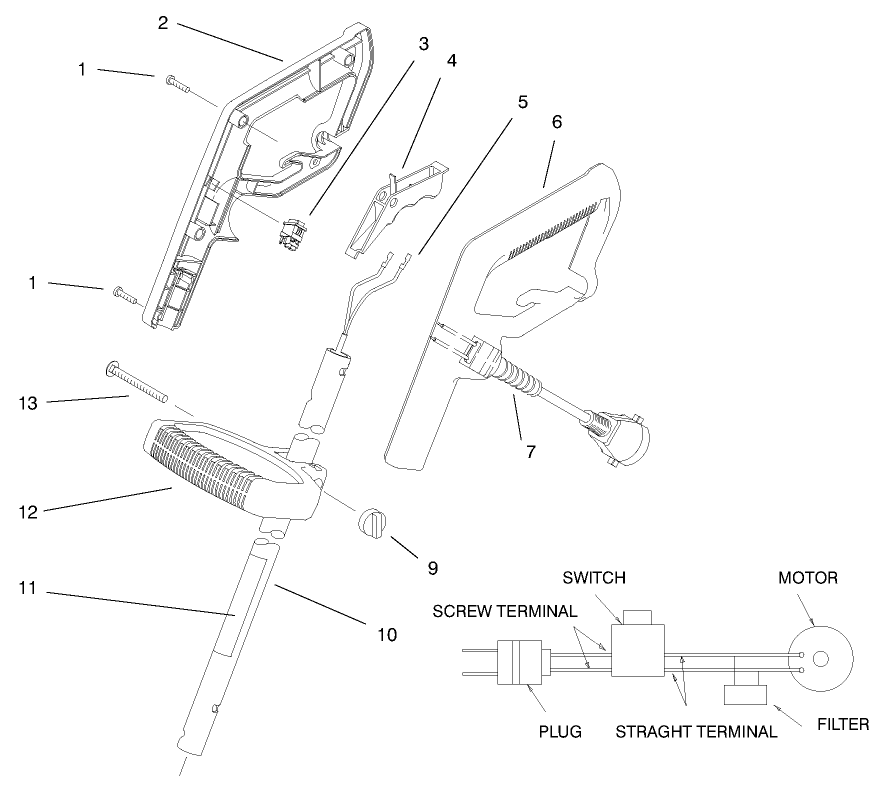 Handle Assembly Diagram and Parts List for 51249 8900001 - 89999999 Toro Trimmer