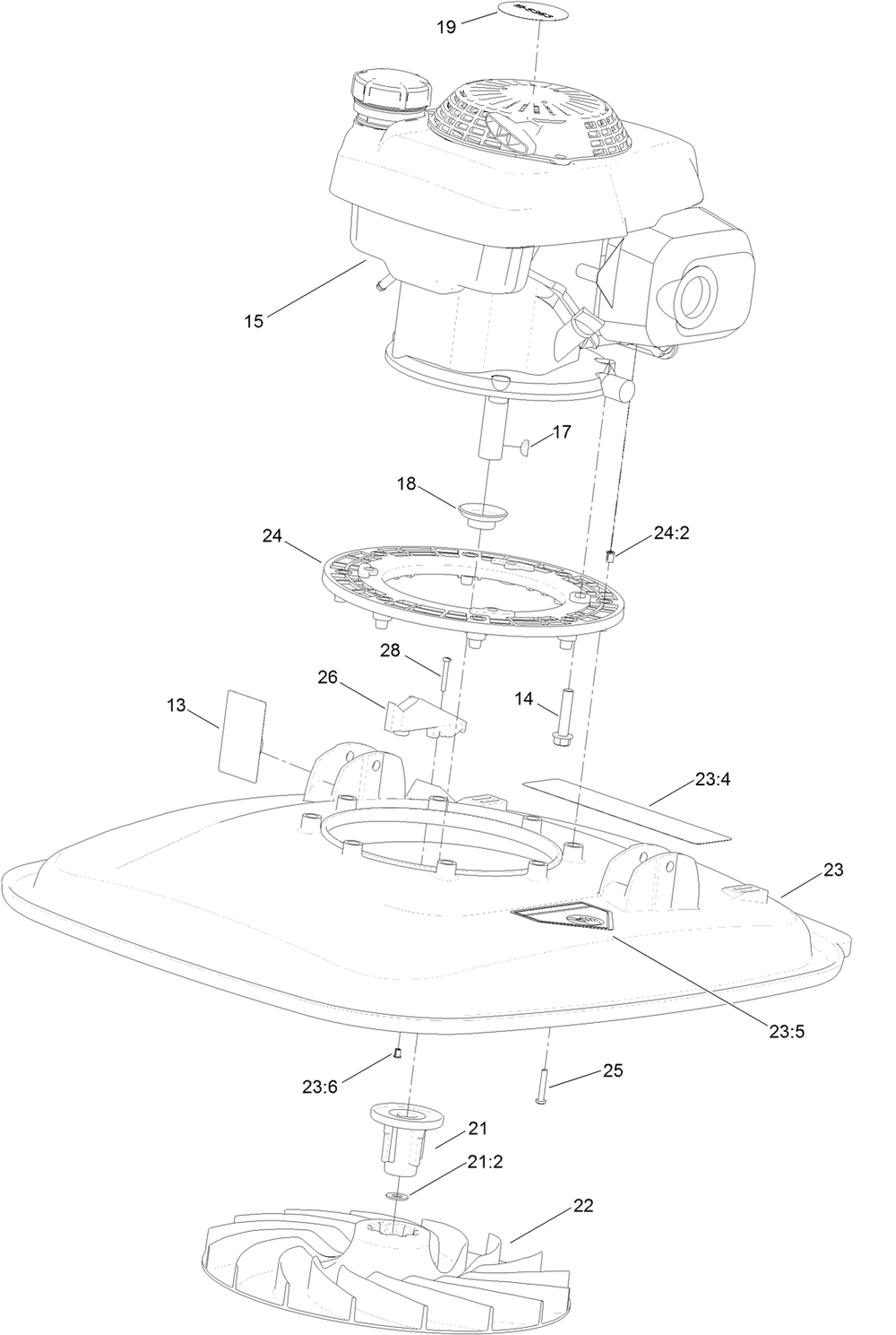 Engine And Deck Assembly Diagram and Parts List for 2606 315000001 - 315999999 Toro Lawn Tractor Accessories